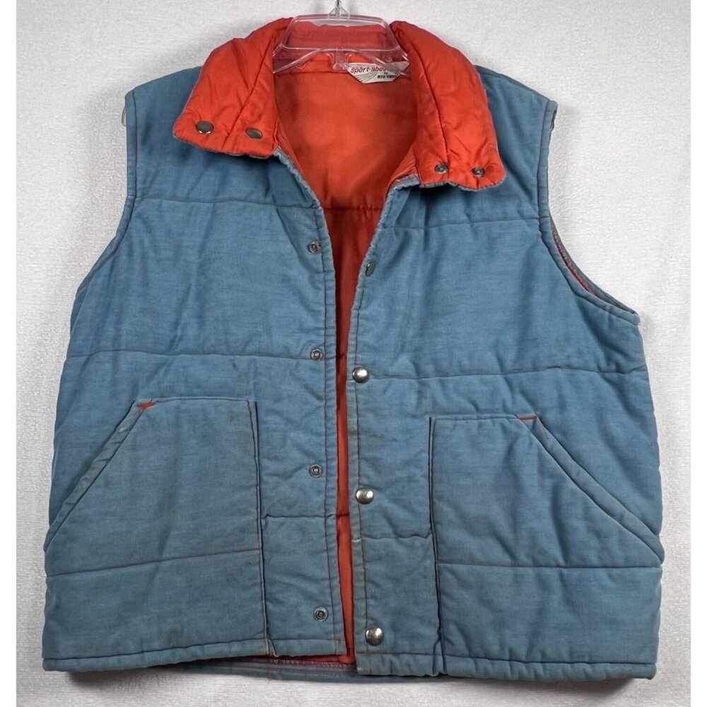 Big Yank Quilted Puffer Vest Womens Med Blue Orange‎ Collared Vtg Sport-Abouts